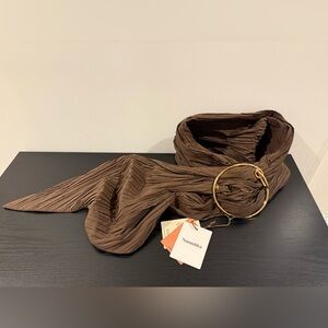 Nanushka Brown Pleated Belt with Gold Accent
